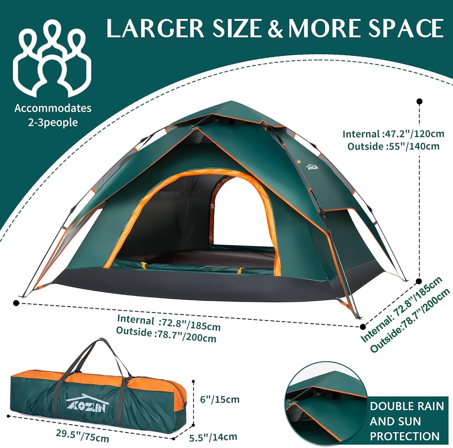 2-3 Person Pop Up Camping Tent Double Layer Waterproof