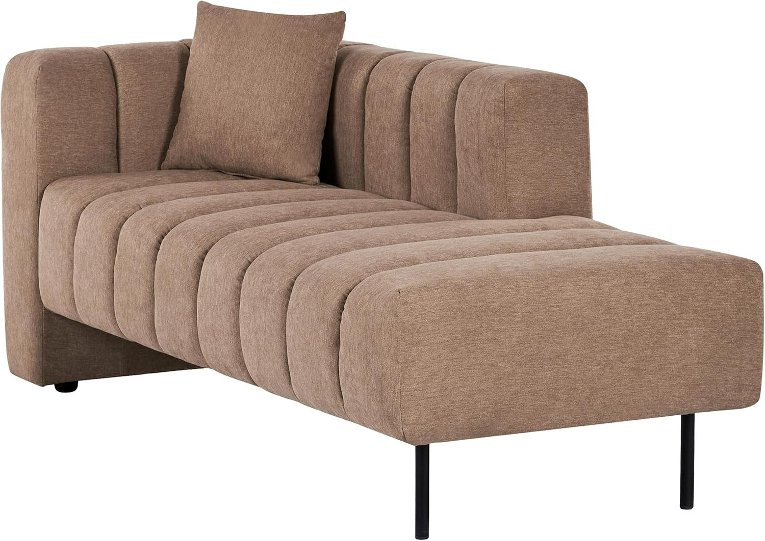 Modern Left Hand Chaise Lounge Fabric Upholstery with Cushion Brown Black Legs