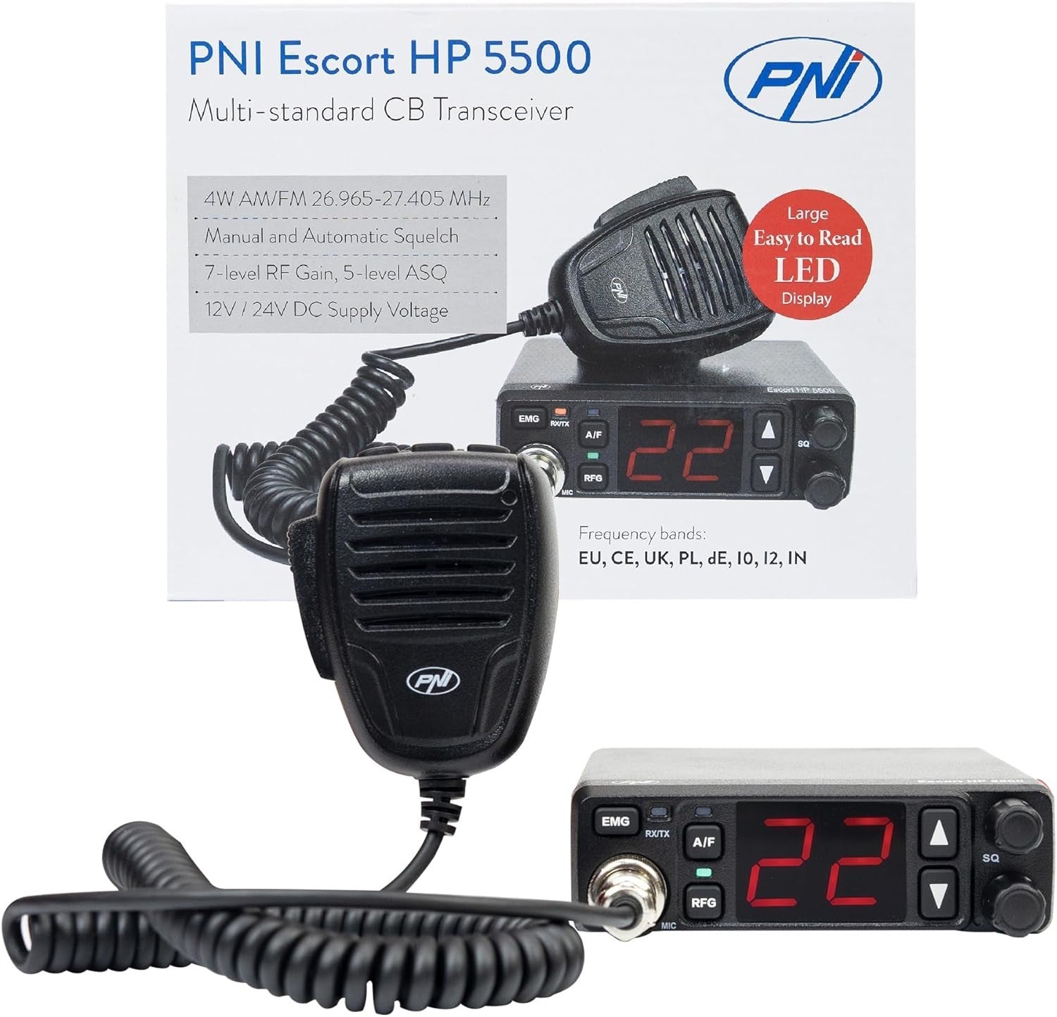 CB Radio Station 4W AM/FM Multi-Band with ASQ, RF Gain & 12V/24V