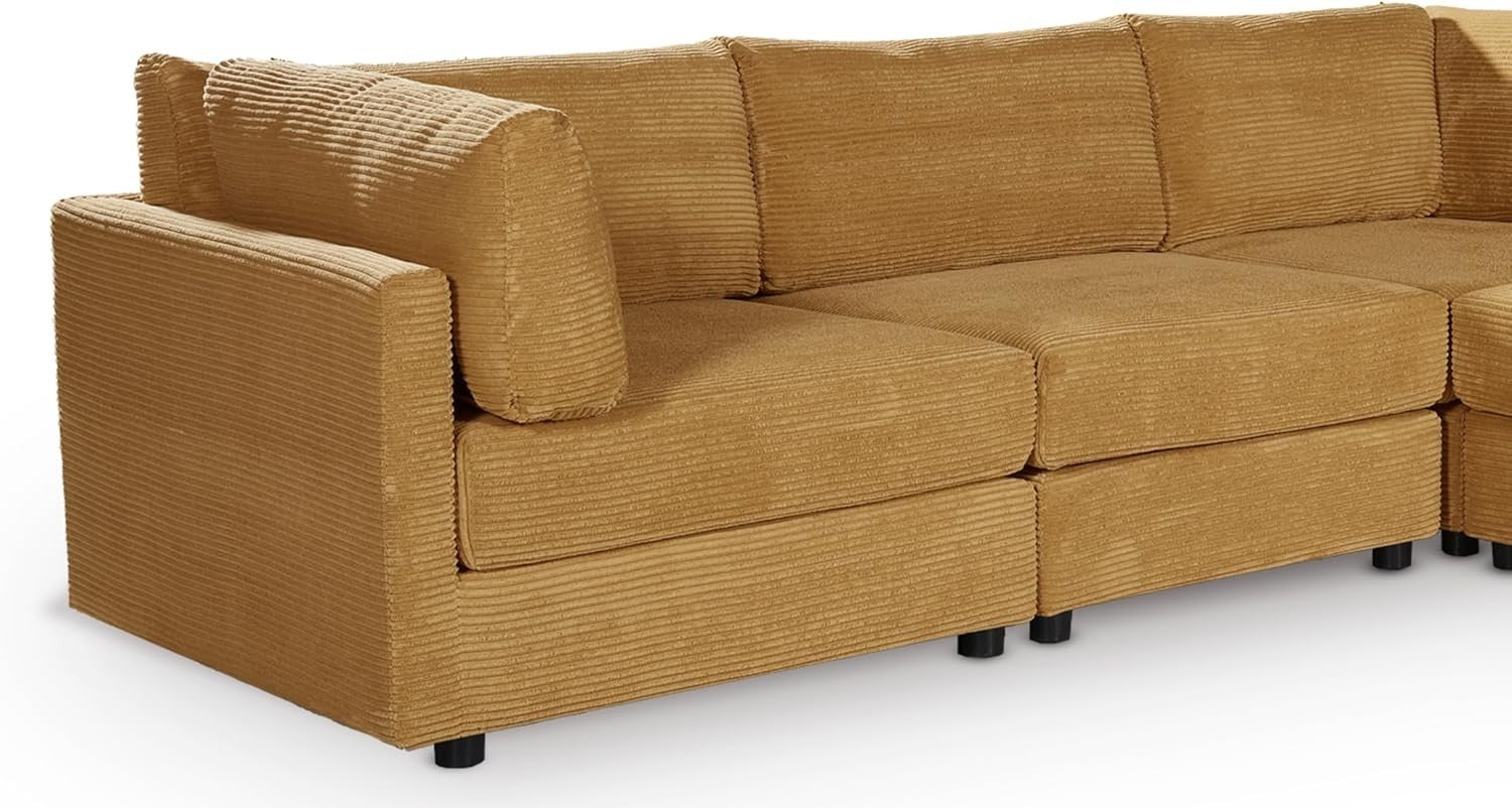 Large Modular 5-Seater L Shaped Corner Sofa Jumbo Cord Fabric Removable Covers