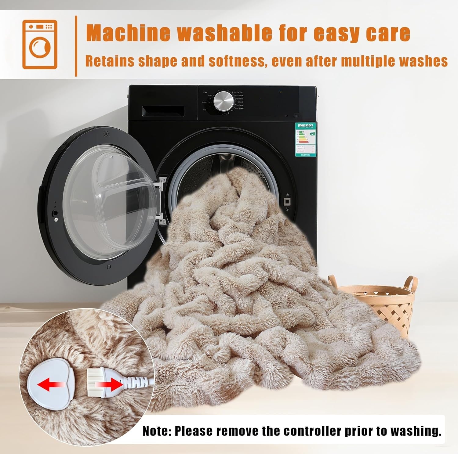 Large Electric Heated Throw 180x150cm Faux Fur Fast Heat Auto Shut