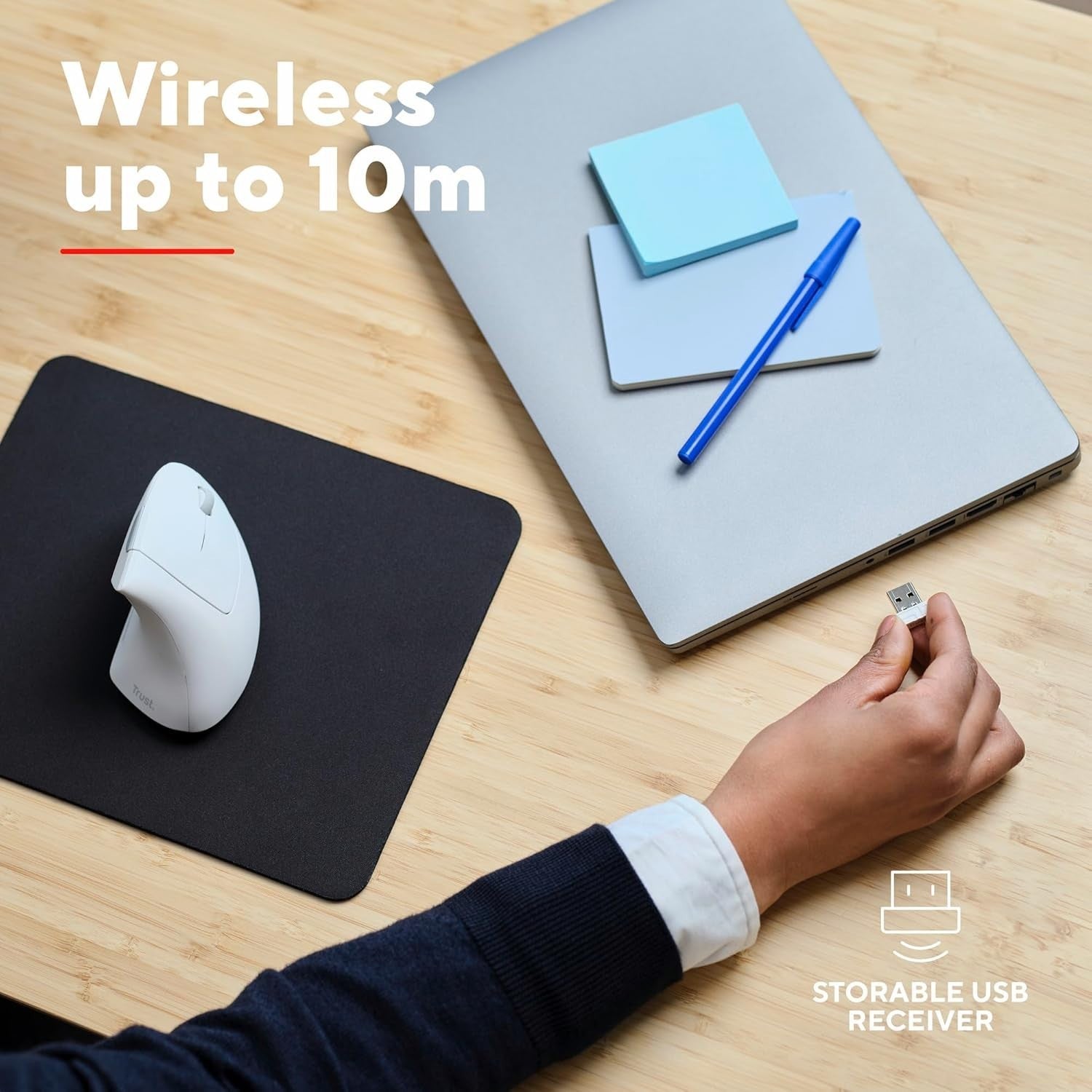 Vertical Ergonomic Wireless Mouse 6 Button 1600 DPI USB White