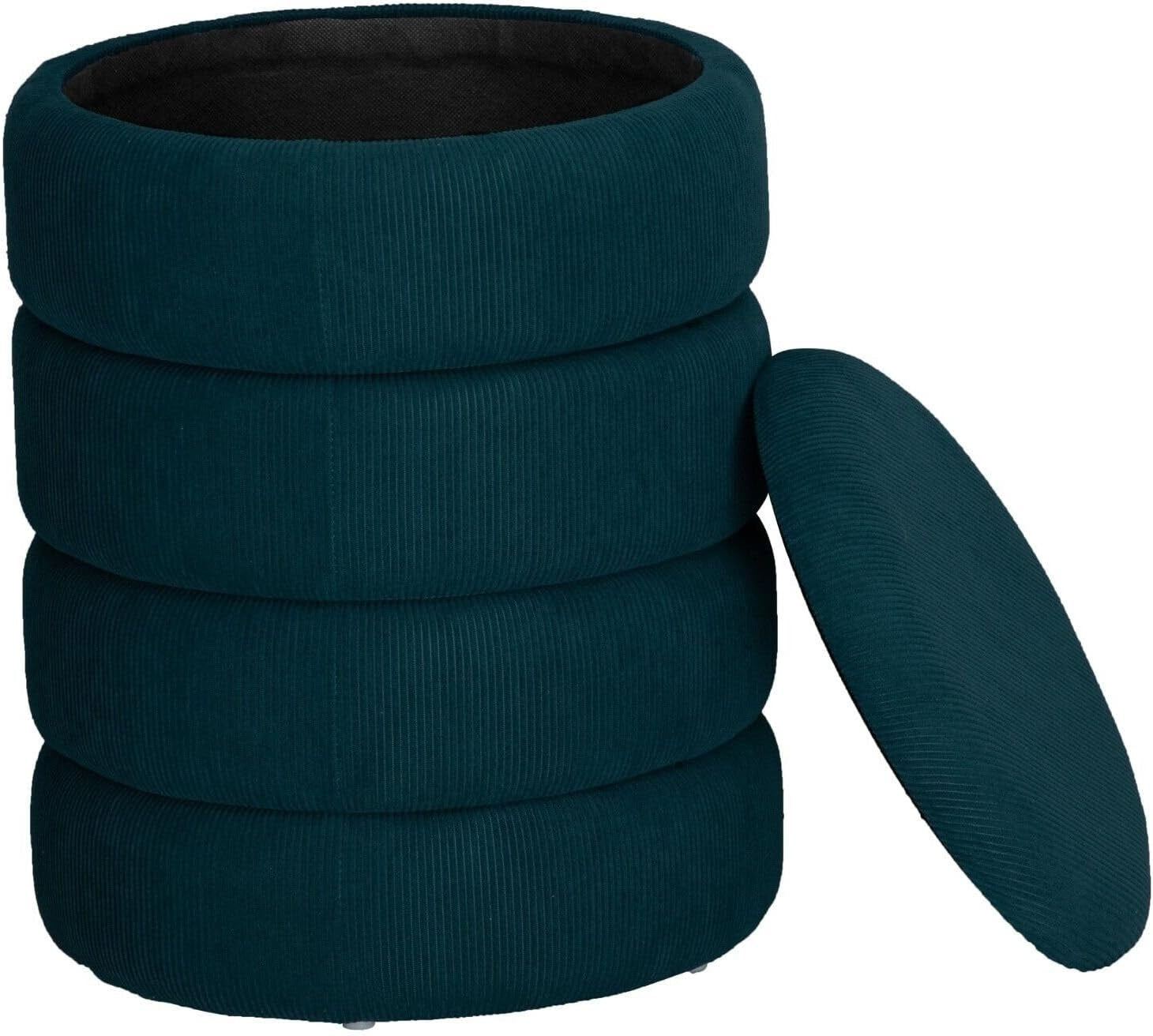 Teal Blue Velvet Round Storage Ottoman Pouffe Footstool Vanity Stool