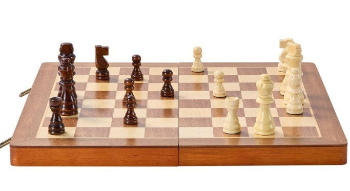 15" Magnetic Wooden Chess Set Folding Board 2-in-1 Chess & Checkers Game