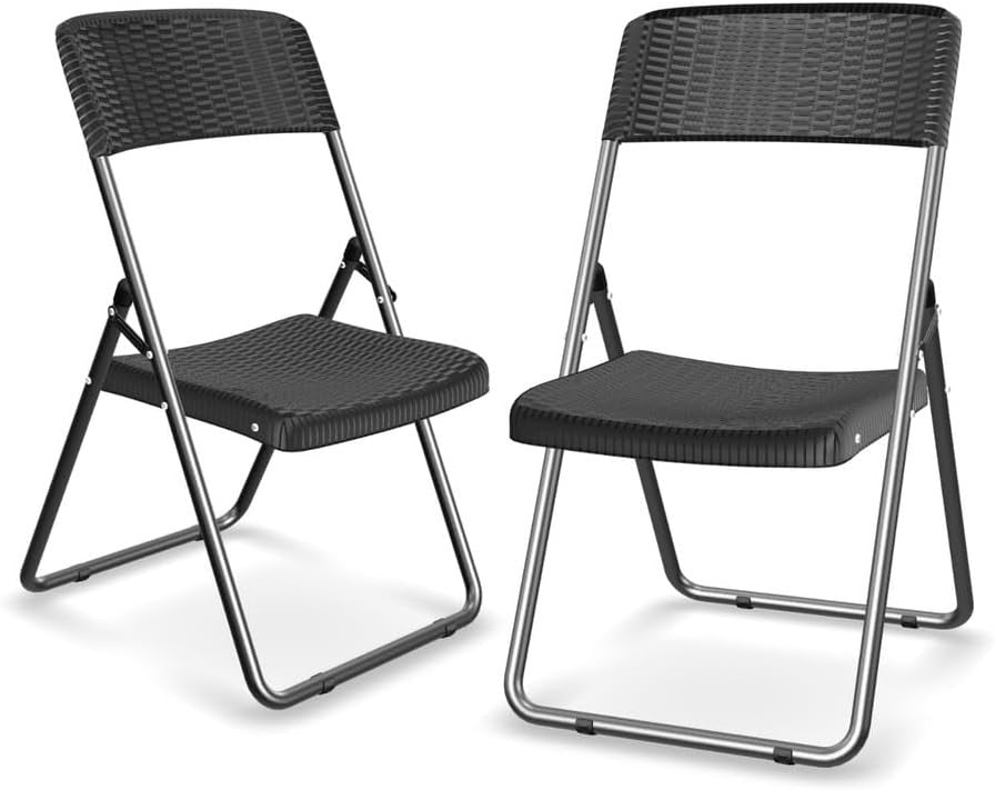 3-Piece Black Rattan Folding Table & Chairs Set Outdoor Garden Patio