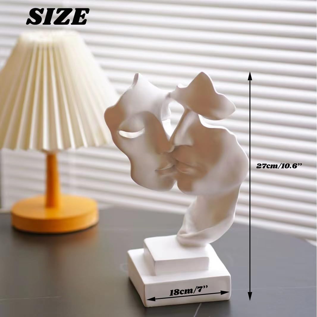 White Abstract Couple Statue • Modern Romantic Resin Face Sculpture