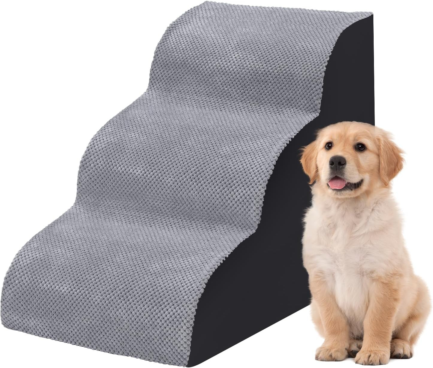 3 Step Dog Stairs Foam Pet Ramp Non Slip Grey 55x40x35cm