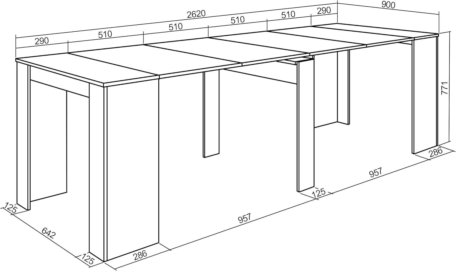 Extendable Folding Console Table White Modern Dining for 12 Guests
