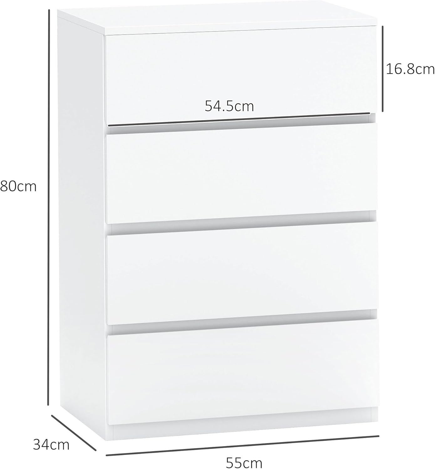 White 4 Drawer Chest Storage Cabinet Modern Bedroom Tall Unit 80cm