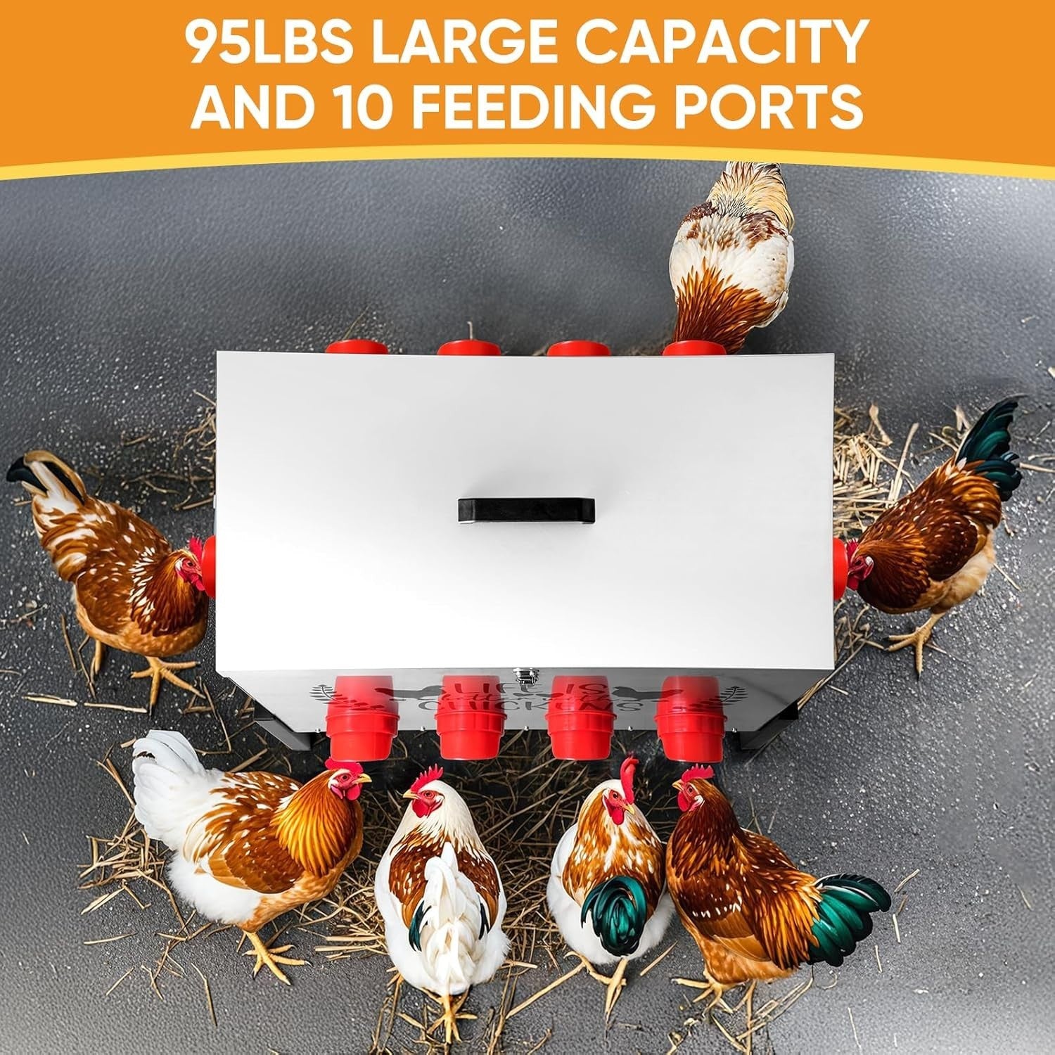 95lb Chicken Feeder 10 Port Galvanised Metal No Waste