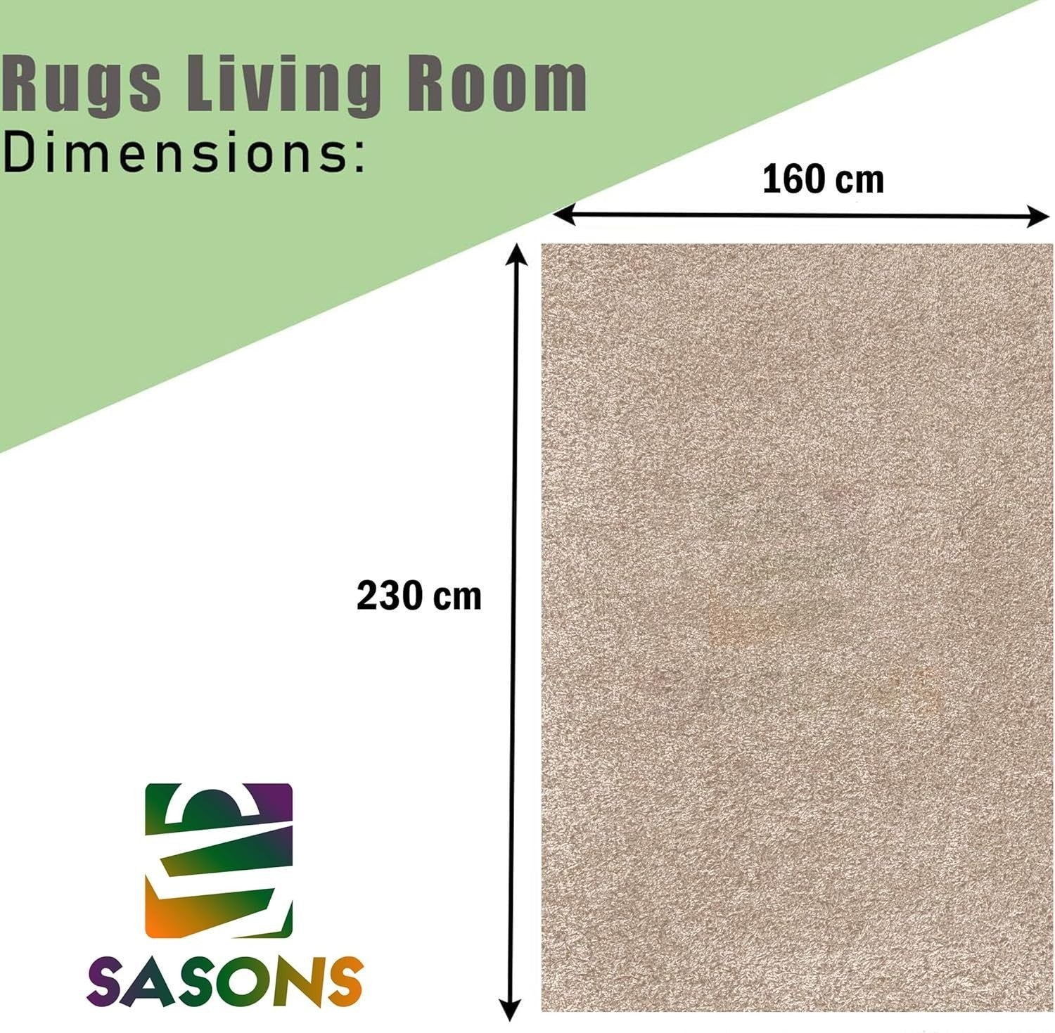 Extra Large Shaggy Rug 160x230cm 5cm Thick Soft High Pile Light Beige Carpet