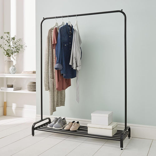 Heavy Duty Metal Clothes Rail with Shoe Rack Black 160cm