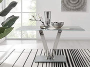 Modern Grey Glass Dining Table Rectangular 140x80cm Chrome Frame Space Saving