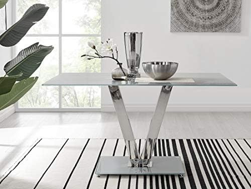 Modern Grey Glass Dining Table Rectangular 140x80cm Chrome Frame Space Saving