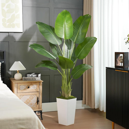 Bird of Paradise Plant 6ft 180cm Lifelike Indoor Potted Tropical Decor White Pot