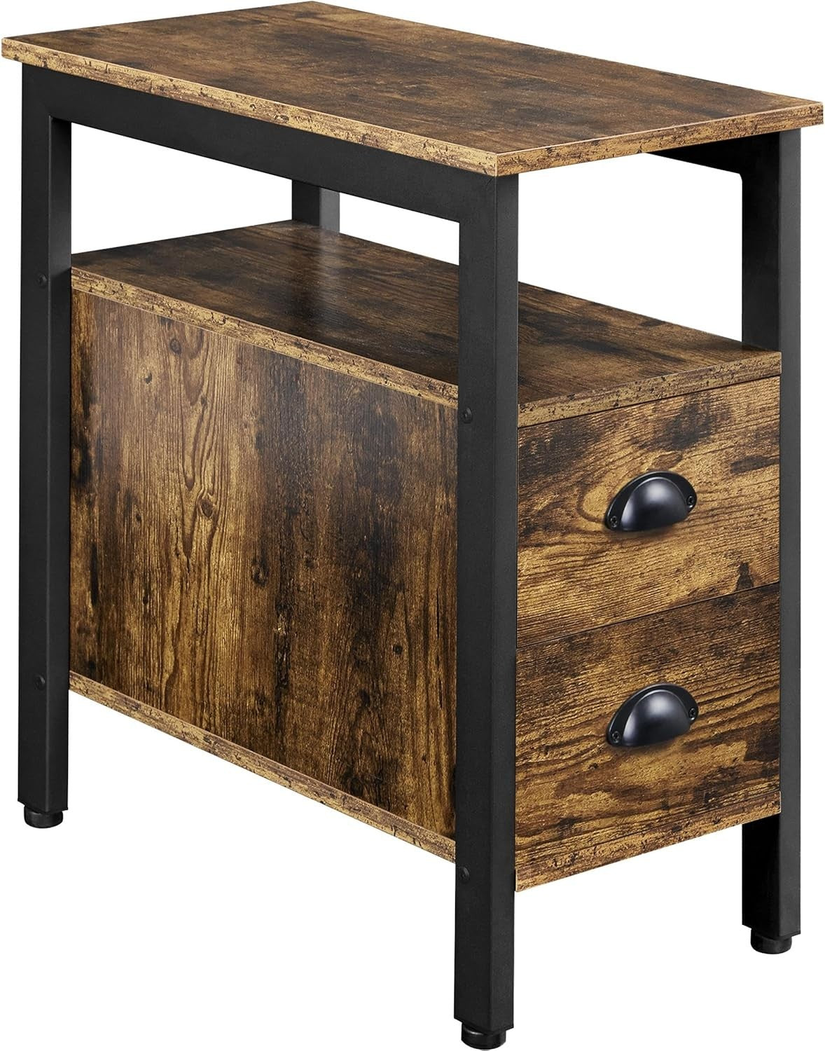 Slim Bedside Table with Drawers & Shelf for Small Spaces – Rustic Storage