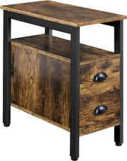 Slim Bedside Table with Drawers & Shelf for Small Spaces – Rustic Storage