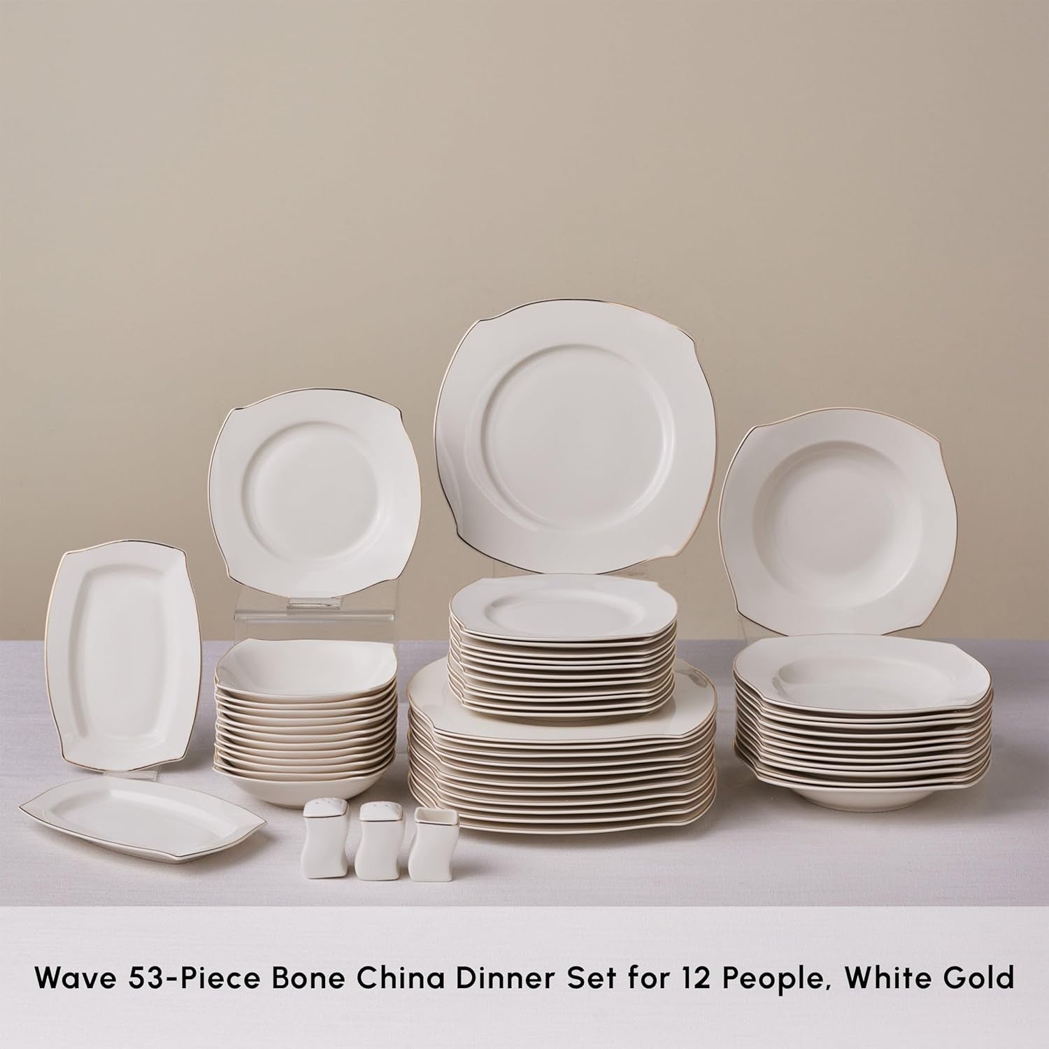 53pc Bone China Dinner Set Gold Trim Service for 12 Luxury Crockery