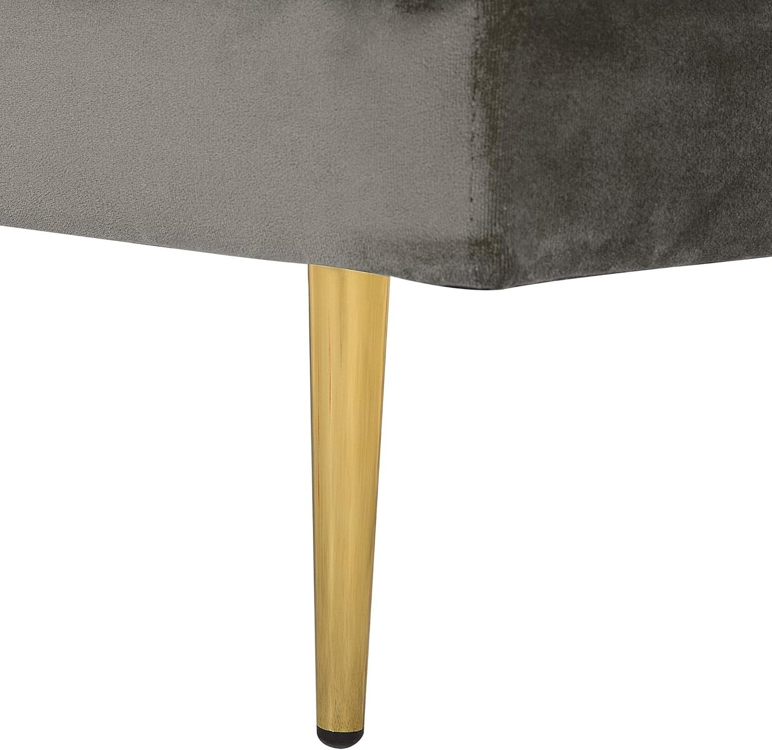Grey Velvet Chaise Lounge Sofa | Modern Glam, Gold Legs, 79cm Seat Depth