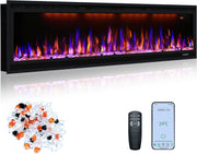 60" Electric Wall-Mounted Fireplace Heater w/ Remote, Multicolor Flames