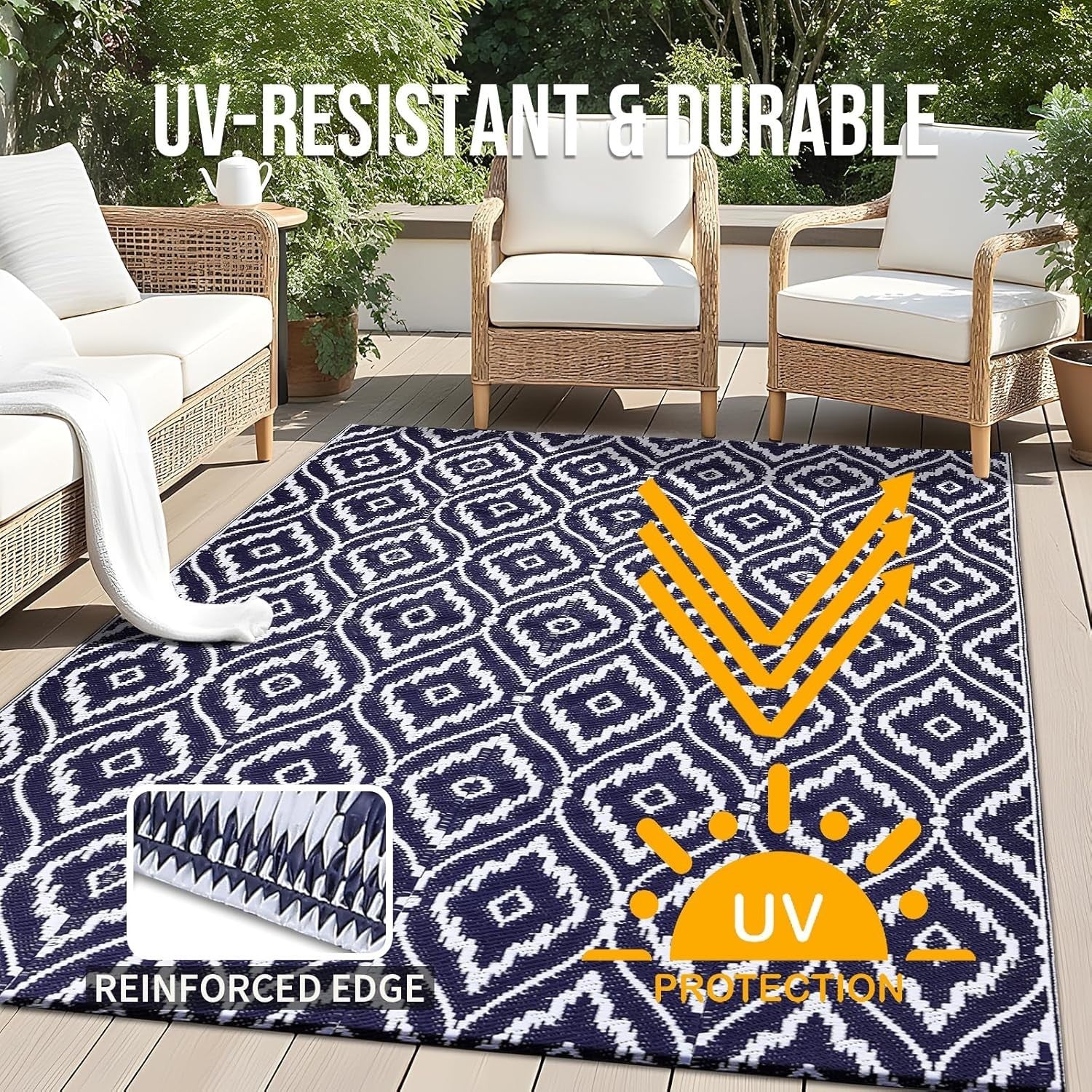 Waterproof Outdoor Patio Rug Reversible UV Resistant Garden Mat 150x240cm