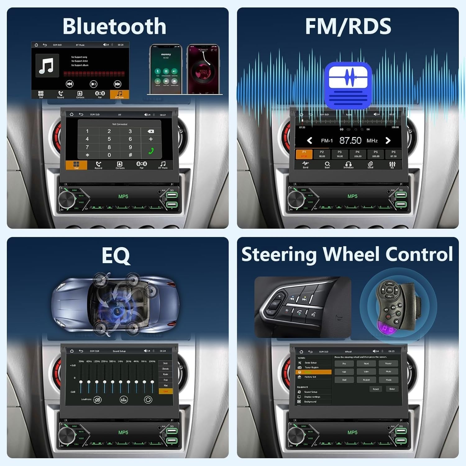 7" Flip-Out Car Stereo Wireless CarPlay Android Auto DAB+ FM Bluetooth