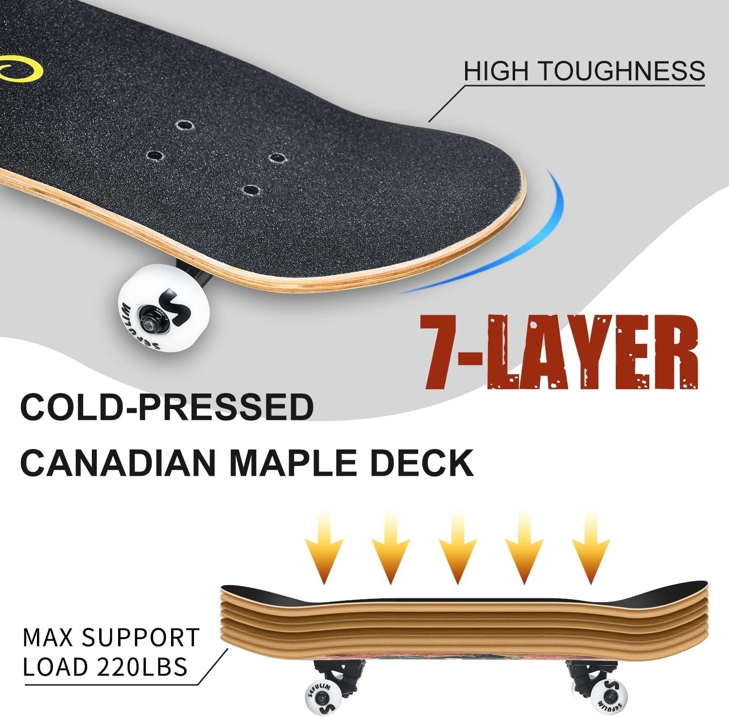 31" Complete Skateboard Maple Double Kick Trick Board Motorcycle Design Teens