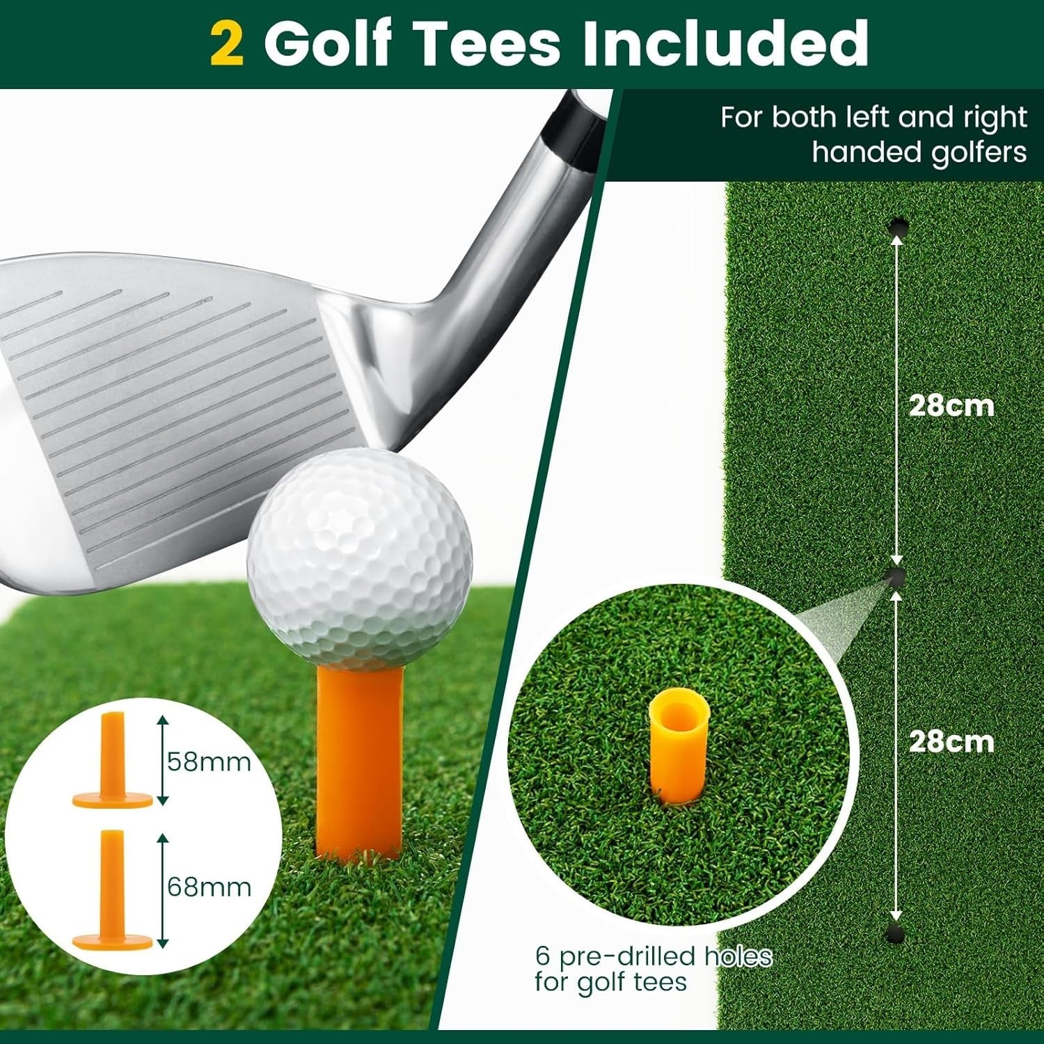 Golf Practice Hitting Mat 5x5ft Turf Mat with Rubber Tees & Alignment Sticks