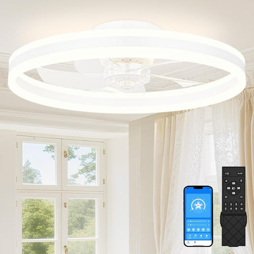 60cm Ceiling Fan Light, 6 Speeds, Dimmable LED, Reversible, Quiet White Fan