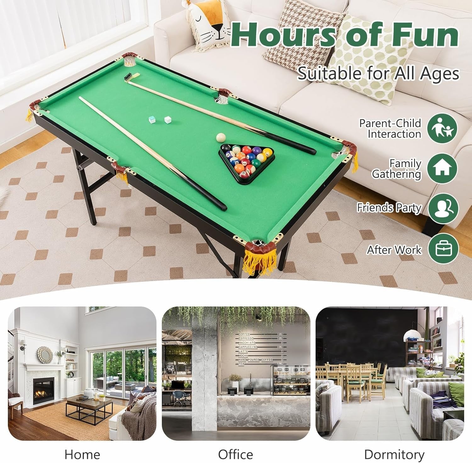 4FT Folding Pool Snooker Table Set Portable Billiards w Cues Balls