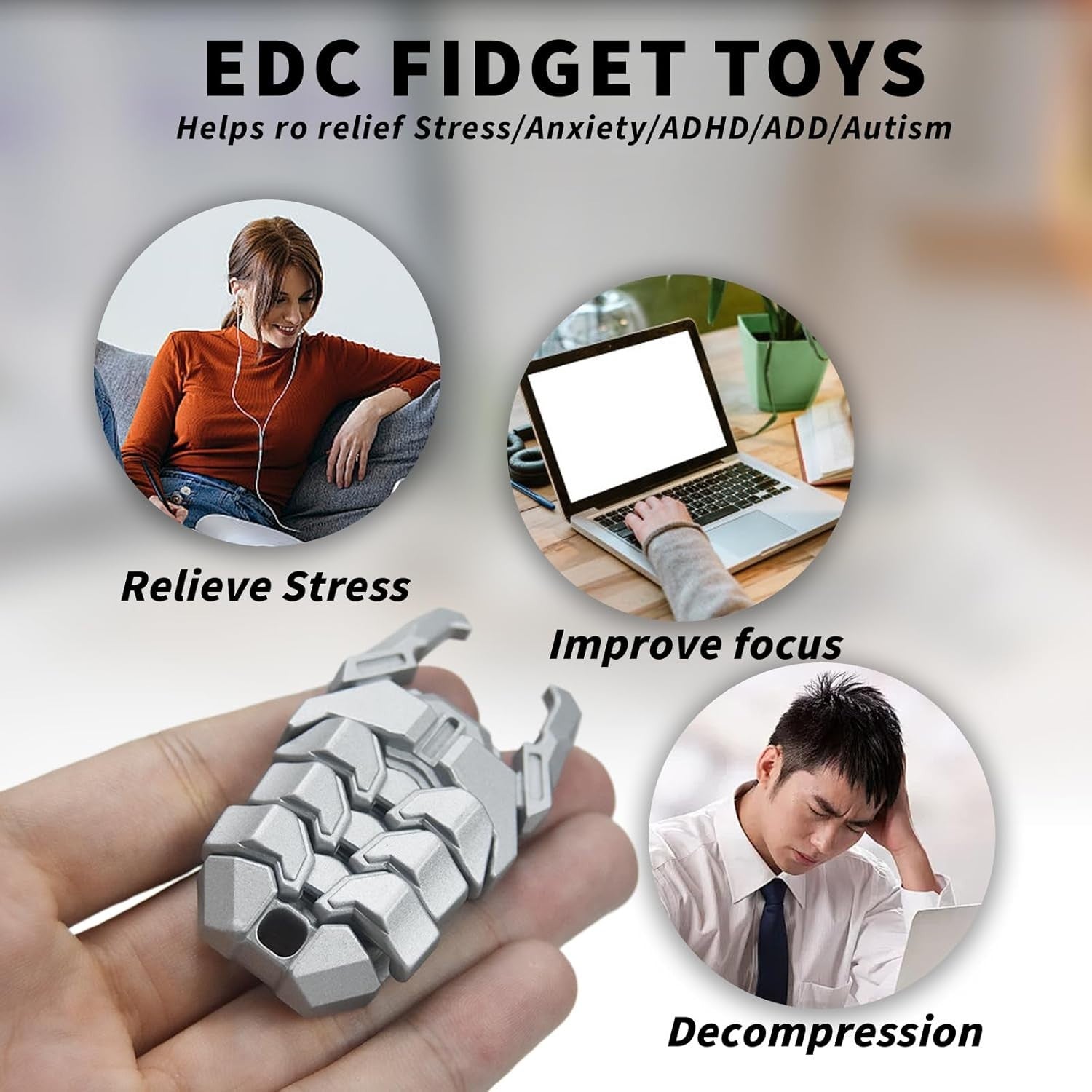 Silver Metal Beetle Fidget Clicker Alloy EDC Stress Relief ADHD