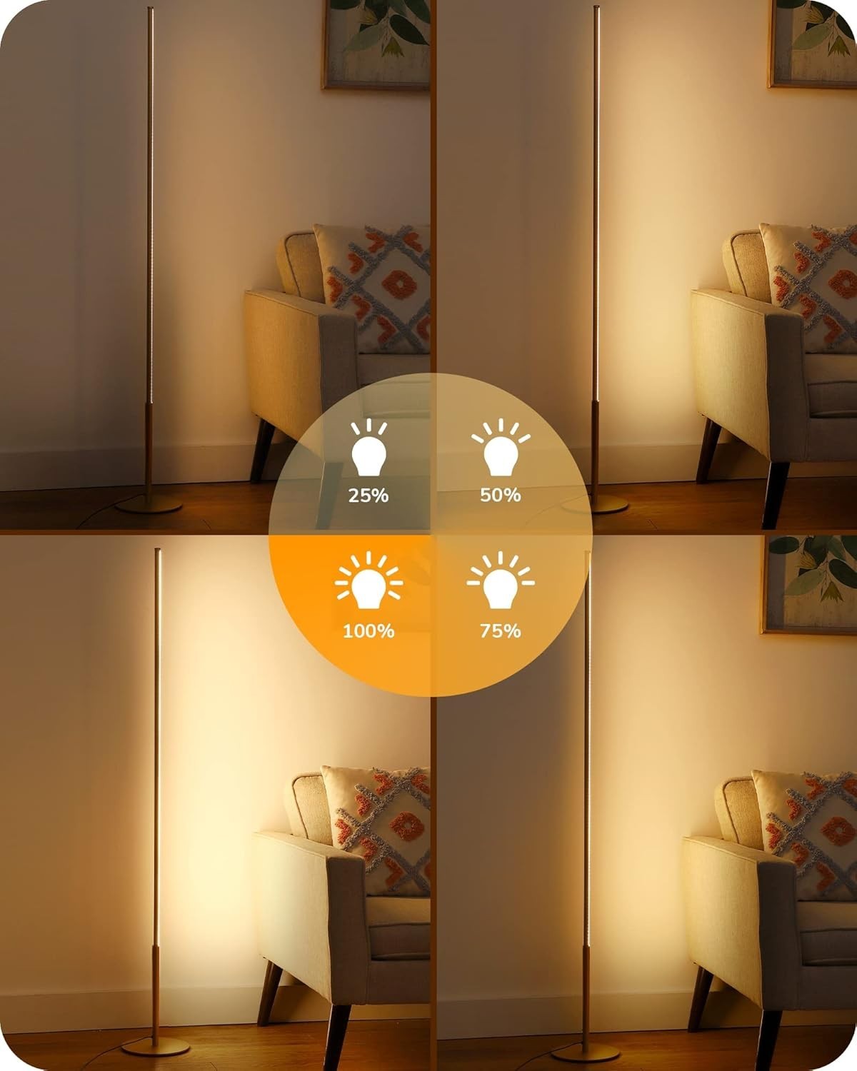 2 Pack Dimmable LED Floor Lamp 57.5" Slim Standing Light Warm White