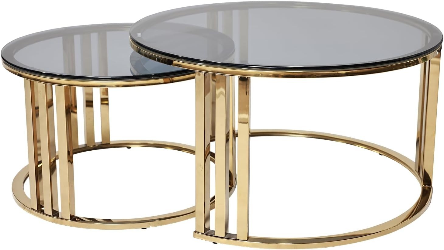 Round Glass Coffee Table Gold Metal Legs Modern Living Room Sofa Side Table