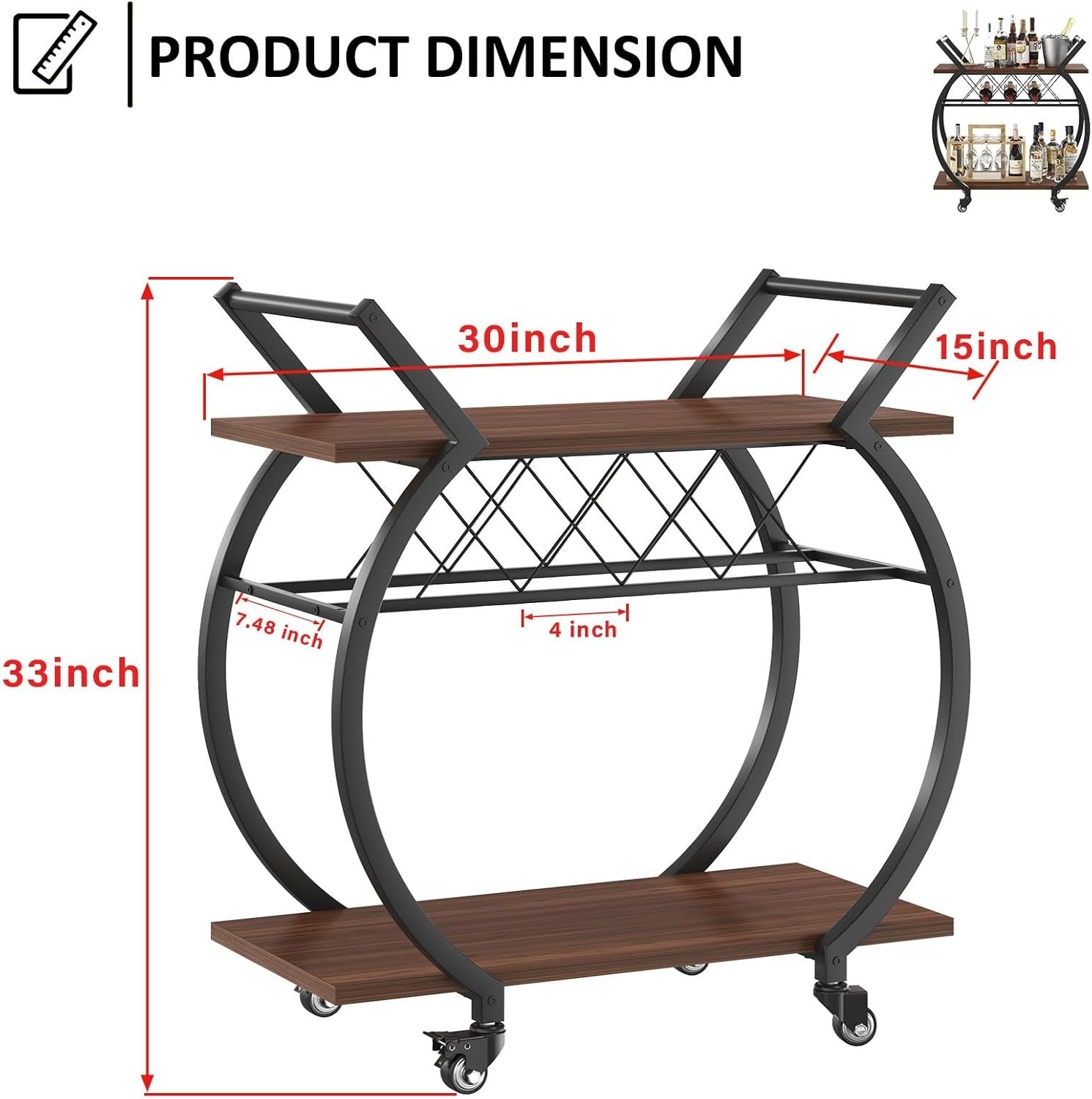Luxury Gold Bar Cart Drinks Trolley on Wheels Wine Rack Coffee Serving Cart