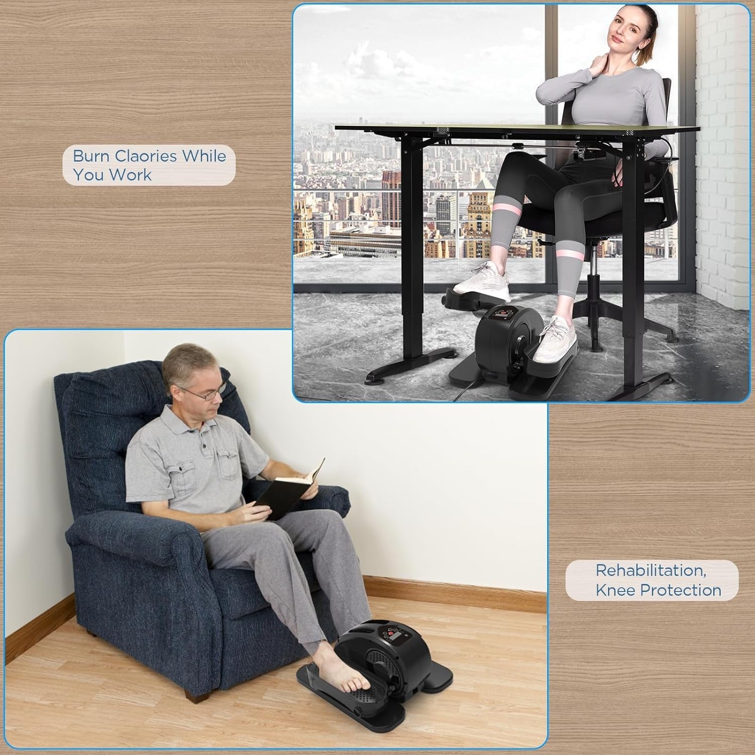 Under Desk Electric Elliptical Pedal Exerciser Quiet Seated Leg Trainer