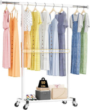 White Metal Garment Rack with Wheels & Bottom Shelves