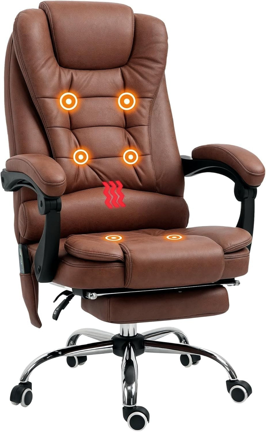 Heated Electric Massage Recliner Office Chair Brown Vibration Footrest High Back