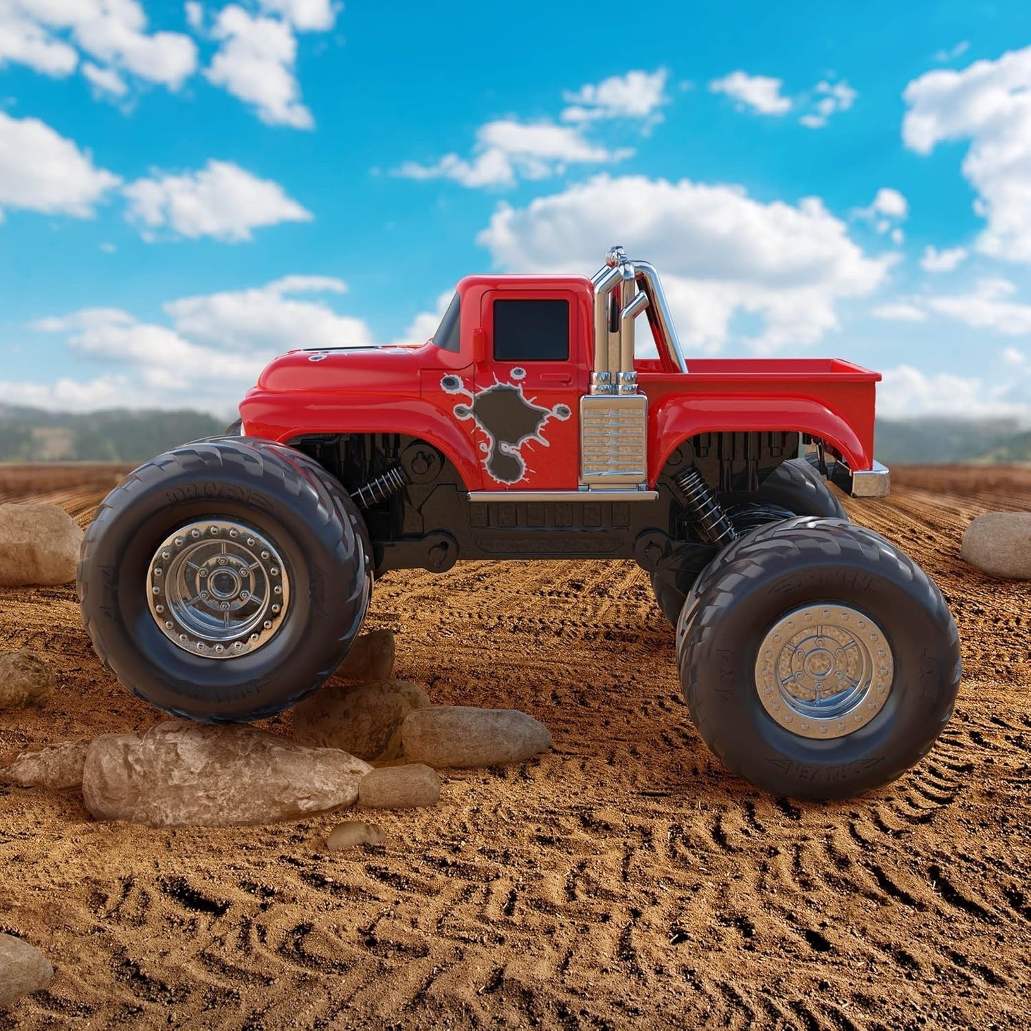 RC Monster Truck Red 4x4 Lights Sounds Remote Control Toy Car for Kids 3+