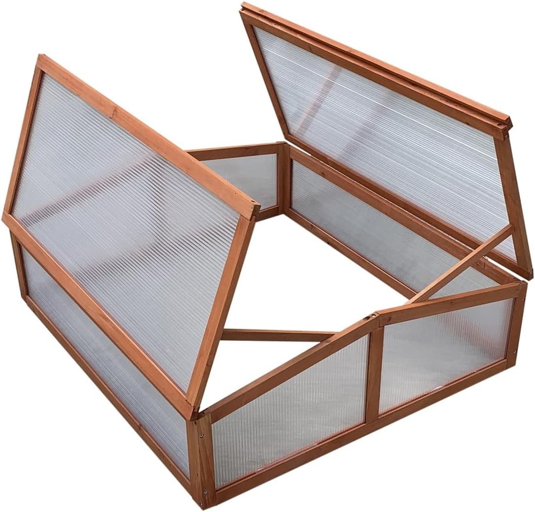 Large Wooden Cold Frame Greenhouse 90x82x32cm UV Polycarbonate Panels