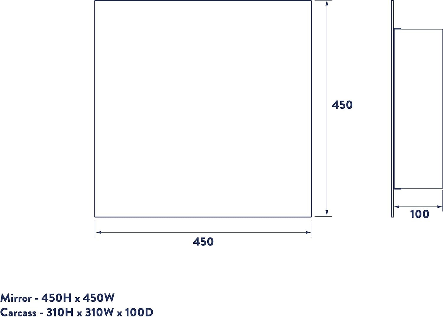 Bathroom Mirror Cabinet Wall Storage, Lockable, Concealed, 45x45cm