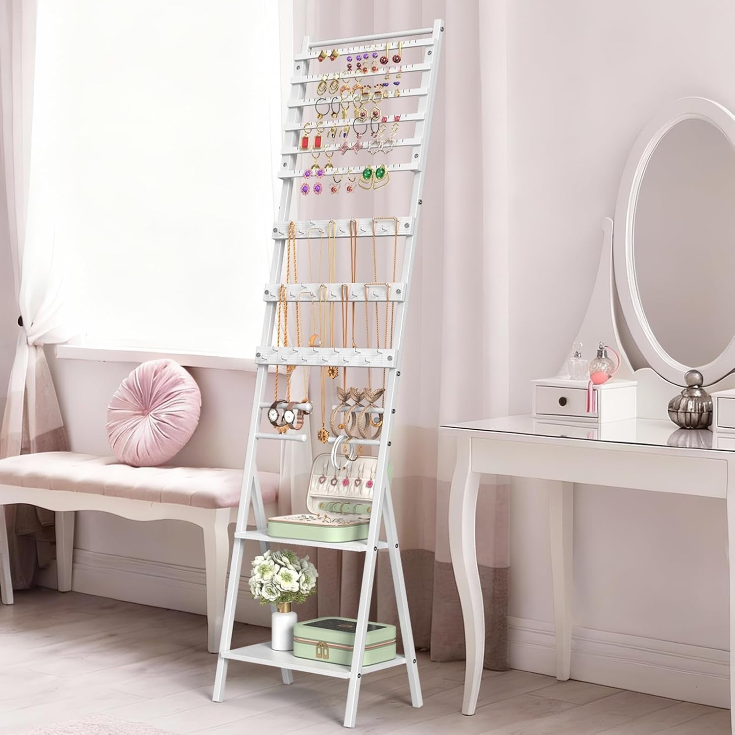 White Large Jewellery Organizer Stand Necklace Earring Bracelet Holder