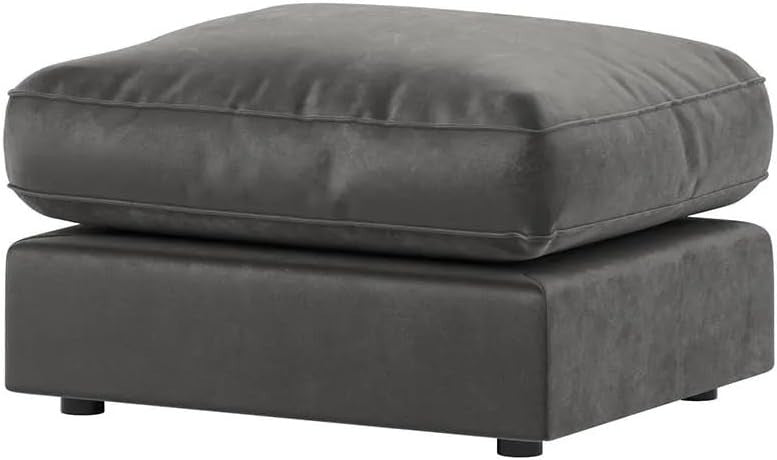 Grey Plush Velvet Corner Sofa with Footstool – 4 Seater L Shape Couch