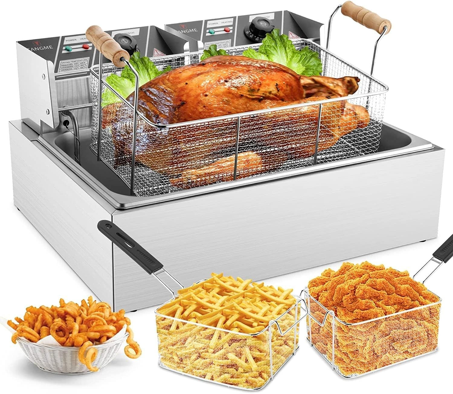 Commercial Electric Deep Fryer 22L 3400W Stainless Steel 3 Baskets