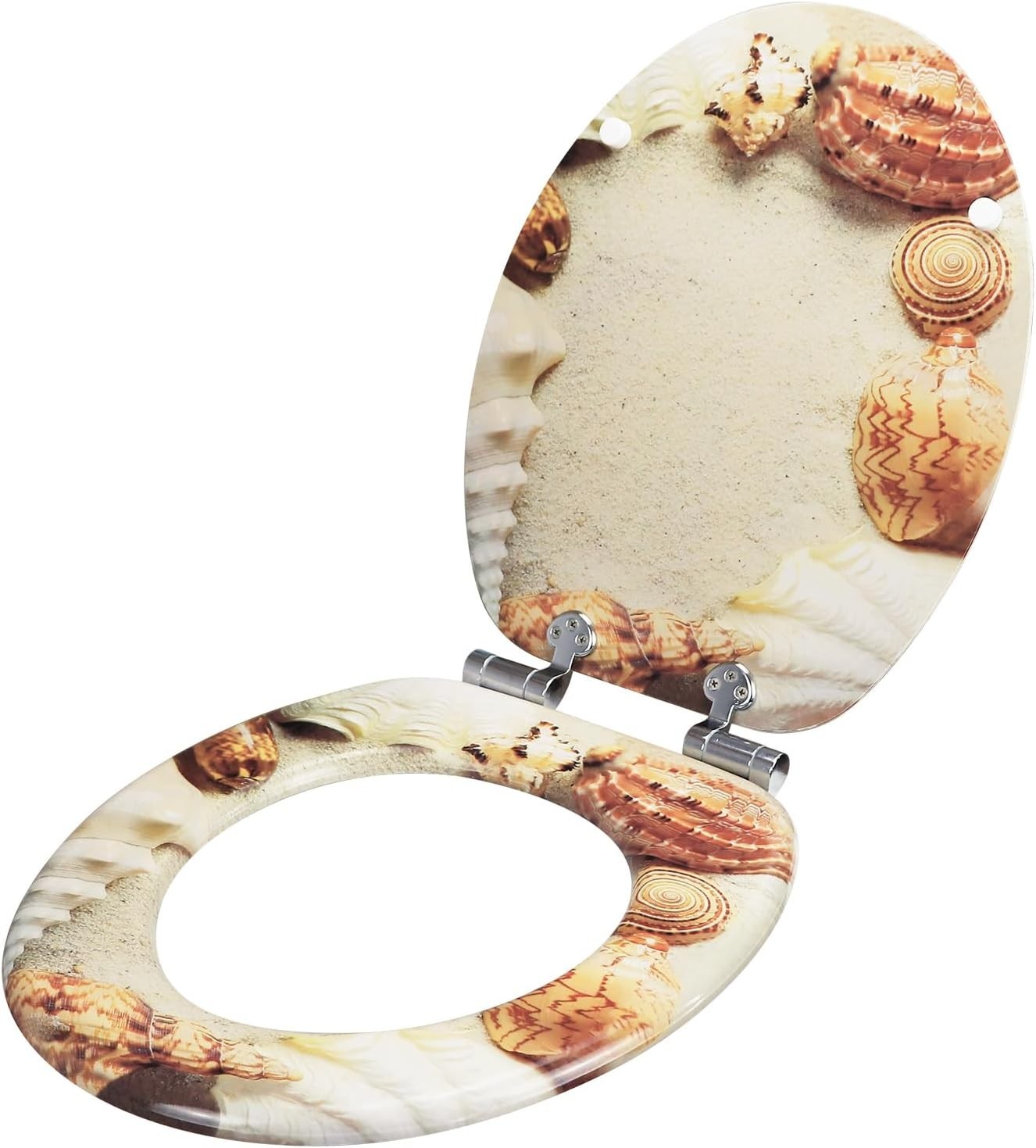 Soft Close Wooden Toilet Seat MDF Durable Adjustable Hinges 43.5x37.5cm