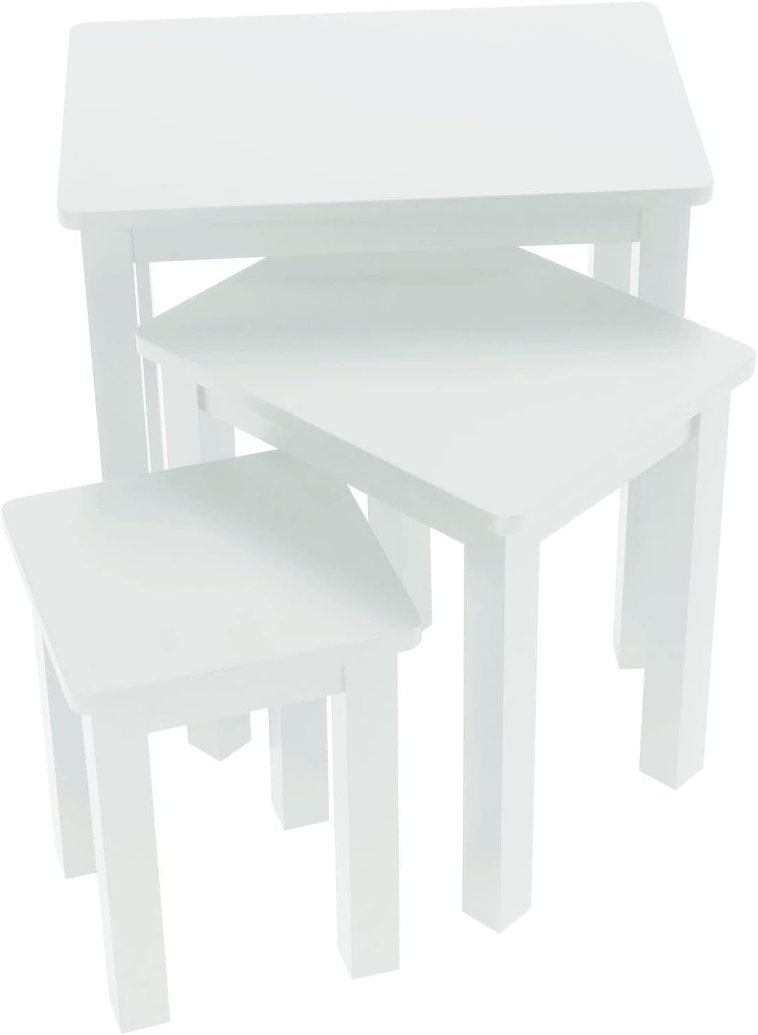 Space Saving Nesting Coffee Side End Tables Set of 2 Wood White Living Room
