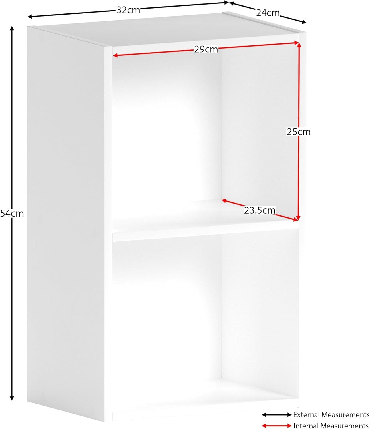 2 Tier White Wooden Cube Bookcase Small Storage Shelf for Living Room Office