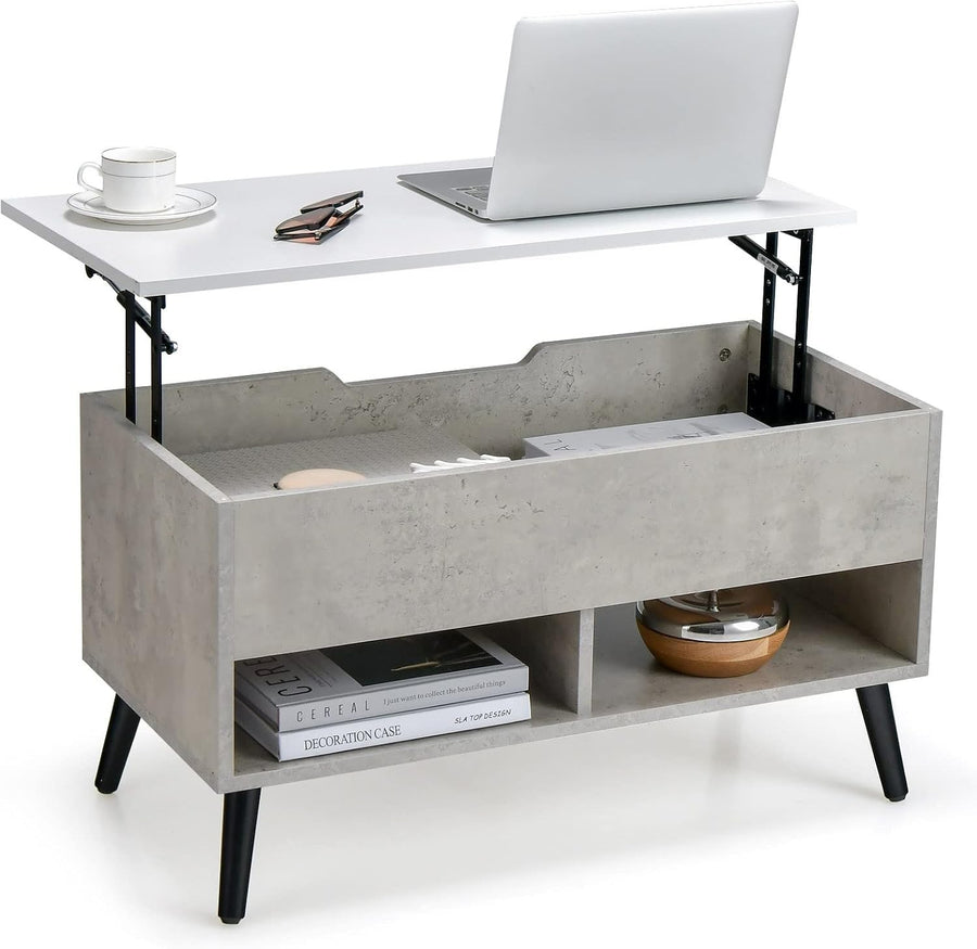 Grey Lift Top Coffee Table with Storage & Shelves – Adjustable, 80cm Modern