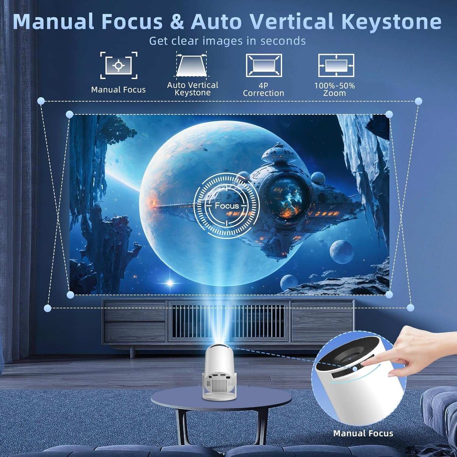 WiFi 6 Mini Projector 12000 Lumens 8K Support Bluetooth Short Throw