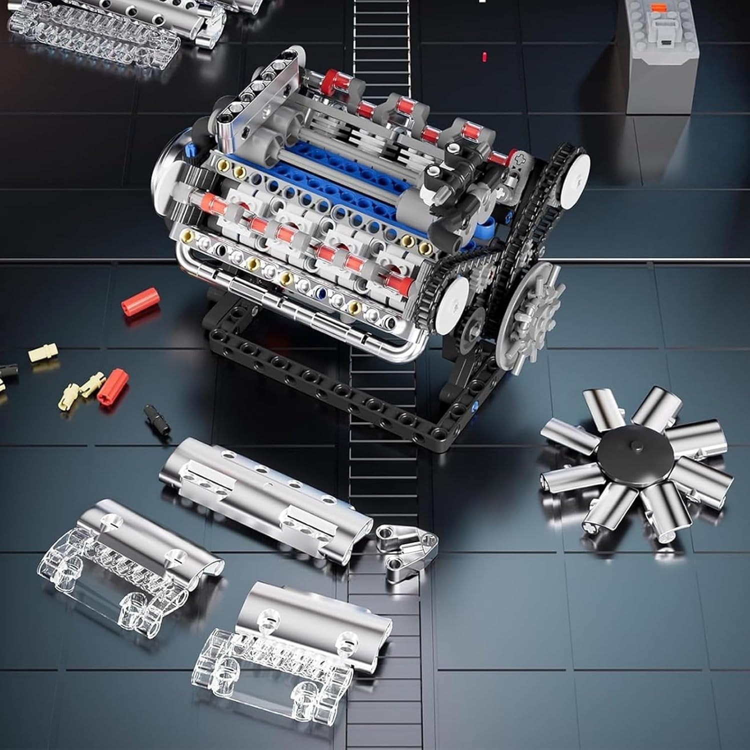Mini V8 Engine Model Kit 535pcs DIY STEM Motor Build Educational Mechanical Toy