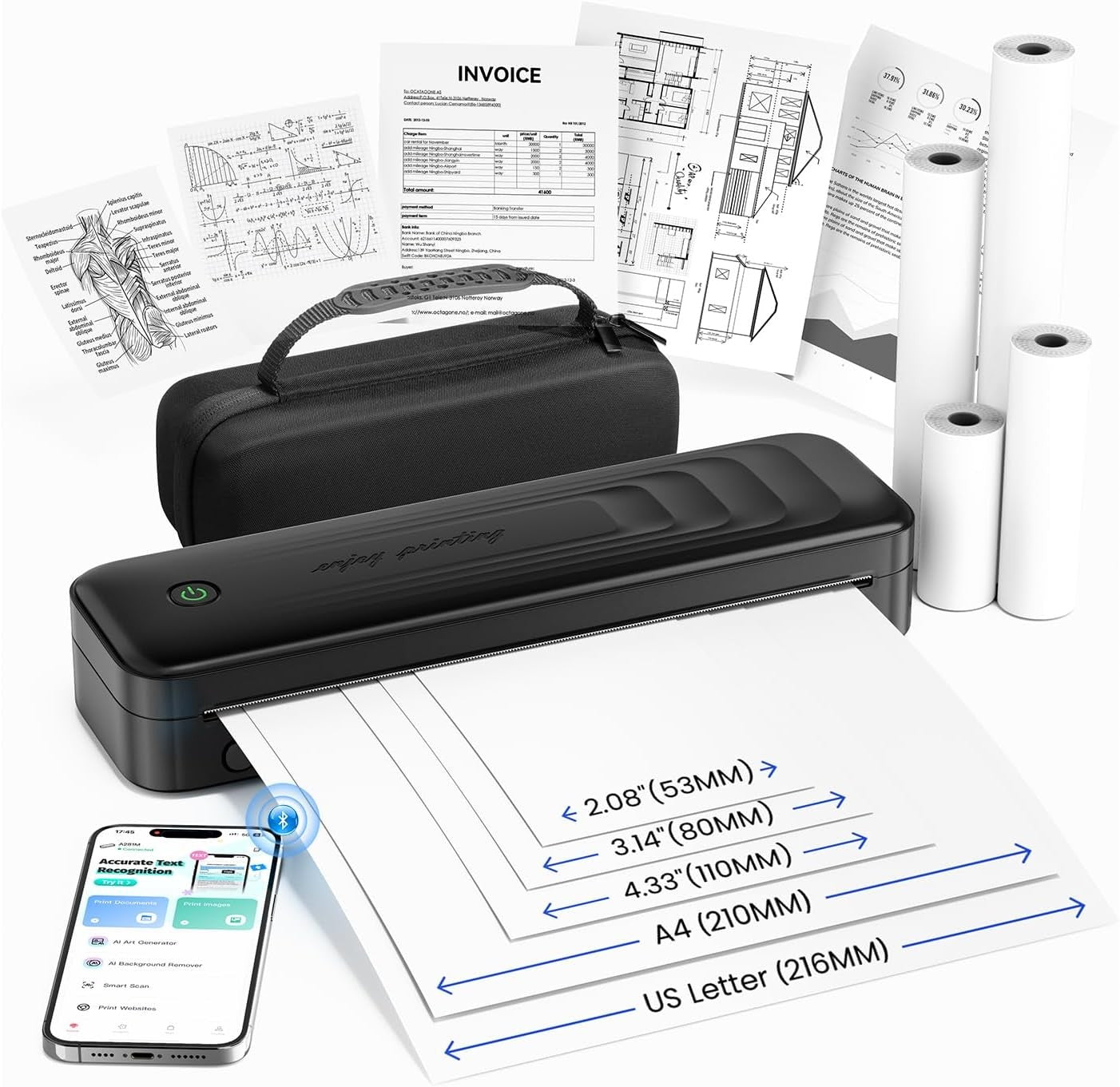 Portable A4 Thermal Printer Bluetooth Mobile Printer – TATTMUSE